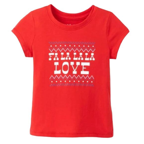 NEW Girls TEE 7/8 T-SHIRT Medium FA LA LA LA LOVE Cat & Jack Red Holiday Top NWT - Picture 1 of 5